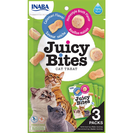 INABA Juicy Bites ласощі для котів, соковиті снеки зі смаком домашнього бульйону і кальмарів 3*11,3 г
